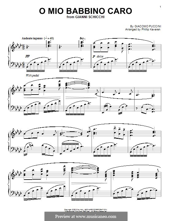 O mio babbino caro: Para Piano by Giacomo Puccini