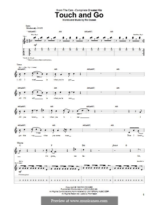 Touch and Go (The Cars): Para guitarra com guia by Ric Ocasek