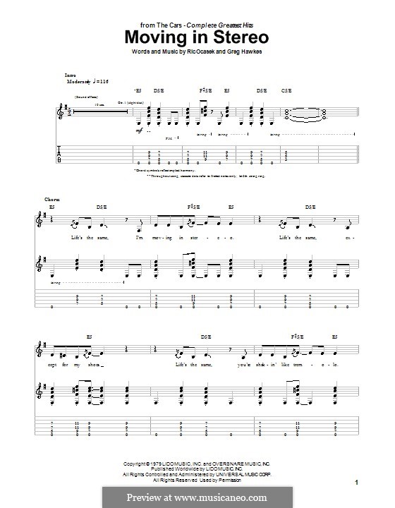 Moving in Stereo (The Cars): Para guitarra com guia by Gregory Hawkes, Ric Ocasek