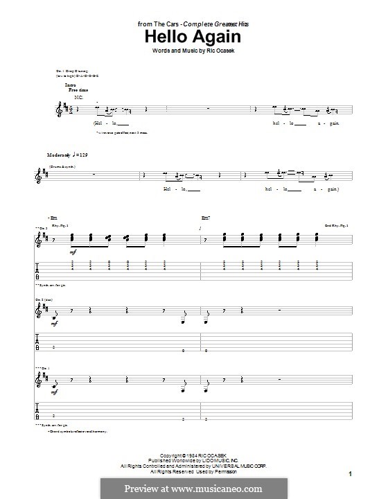 Hello Again (The Cars): Para guitarra com guia by Ric Ocasek