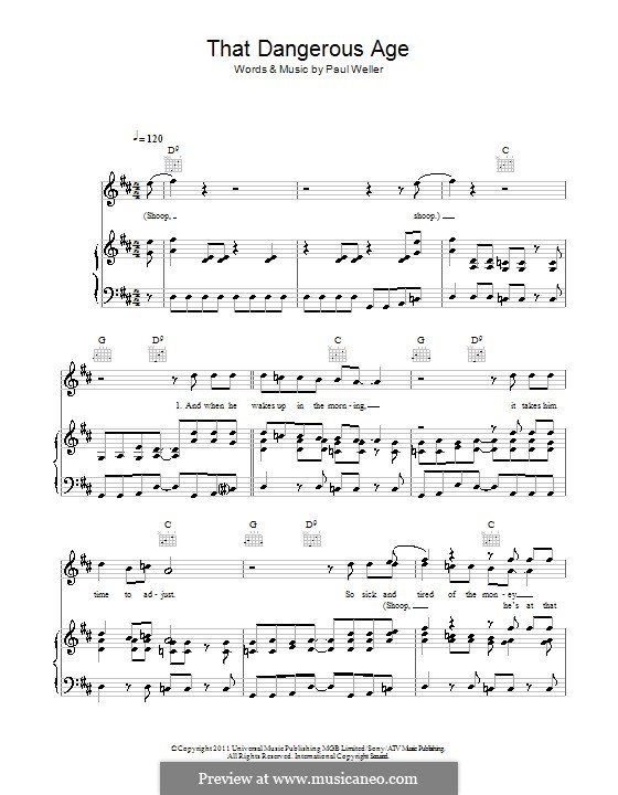 That Dangerous Age: Para vocais e piano (ou Guitarra) by Paul Weller