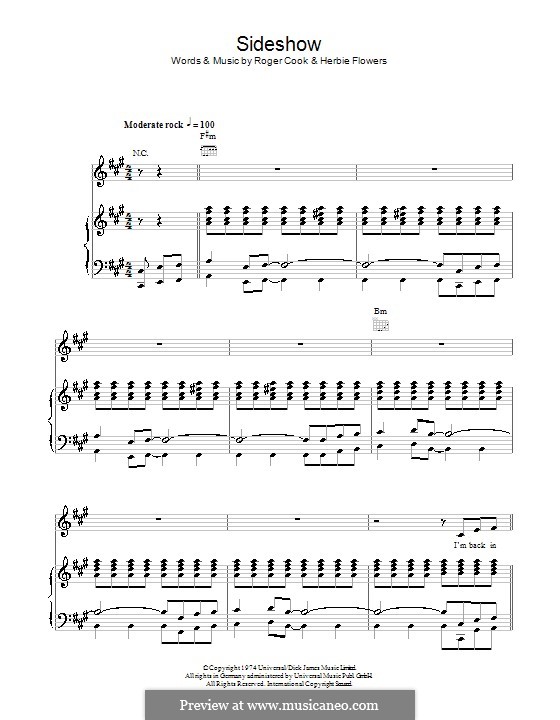 Sideshow (The Chanter Sisters): Para vocais e piano (ou Guitarra) by Roger Cook, Herbie Flowers