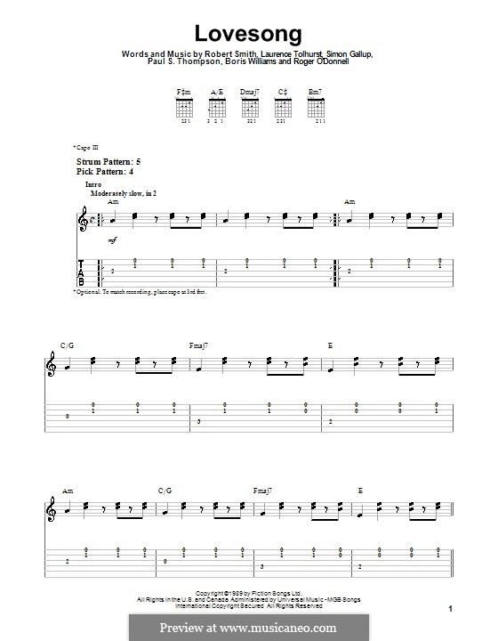 Lovesong (Adele): Para Guitarra by Boris Williams, Laurence Tolhurst, Porl Thompson, Robert Gary Smith, Roger O'Donnell, Simon Gallup