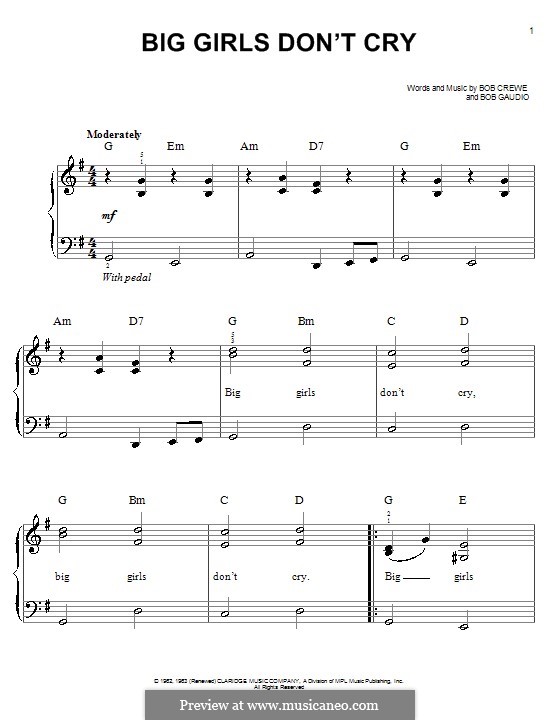 Big Girls Don't Cry (Frankie Valli and The Four Seasons): Para Piano by Bob Crewe, Bob Gaudio