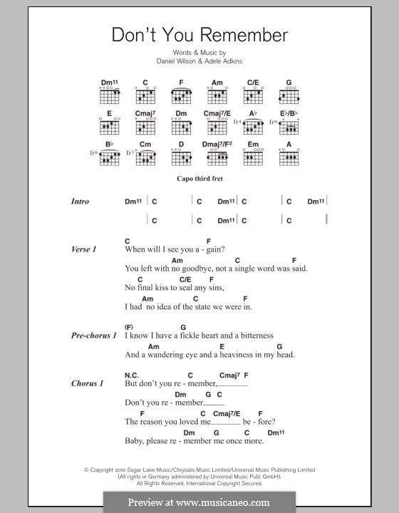 Don't You Remember: Letras e Acordes by Adele, Daniel Wilson