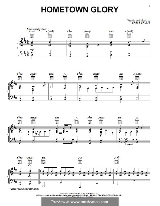Hometown Glory: Para vocais e piano (ou Guitarra) by Adele