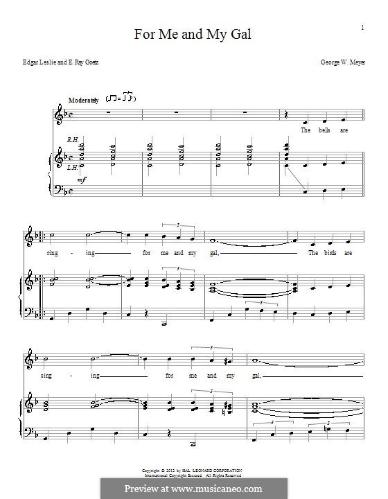 For Me and My Gal: Para vocais e piano by George W. Meyer, Edgar Leslie, Edward Ray Goetz