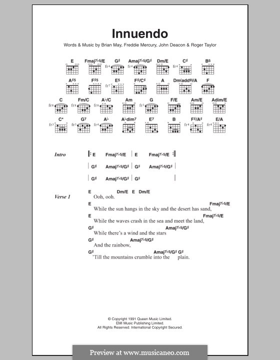 Innuendo (Queen): Letras e Acordes by Brian May, Freddie Mercury, John Deacon, Roger Taylor