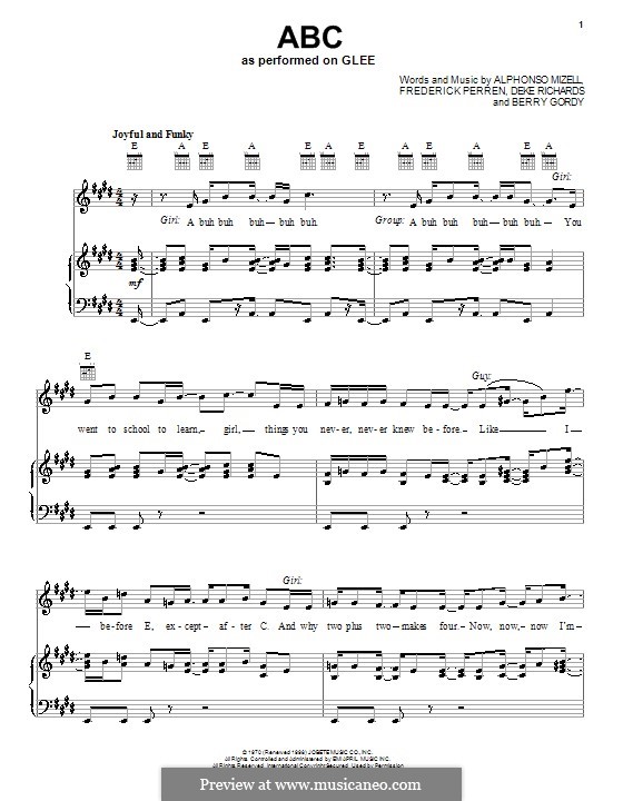 ABC (The Jackson 5): Para voz e piano ou guitarra (Glee Cast) by Alphonso Mizell, Berry Gordy, Deke Richards, Freddie Perren