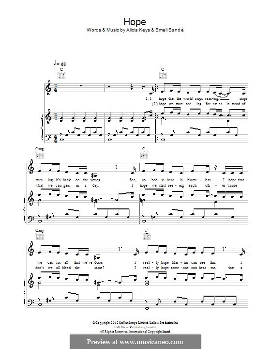 Hope: Para vocais e piano (ou Guitarra) by Alicia Keys, Emeli Sandé