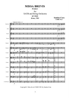 Missa Brevis for SATB and Strings, CS003: Complete set (with transcription for organ) by Santino Cara
