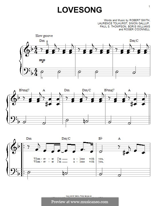 Lovesong (Adele): Para Piano by Boris Williams, Laurence Tolhurst, Porl Thompson, Robert Gary Smith, Roger O'Donnell, Simon Gallup