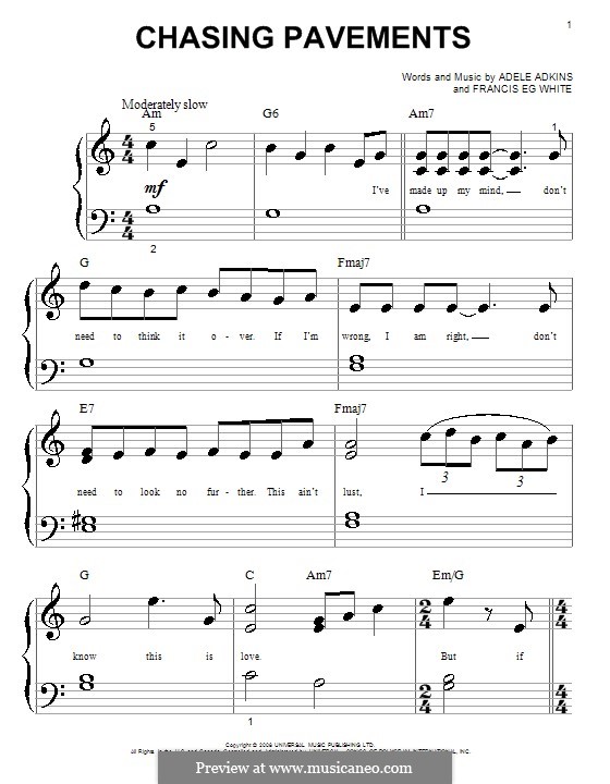Chasing Pavements: Para Piano by Adele, Eg White