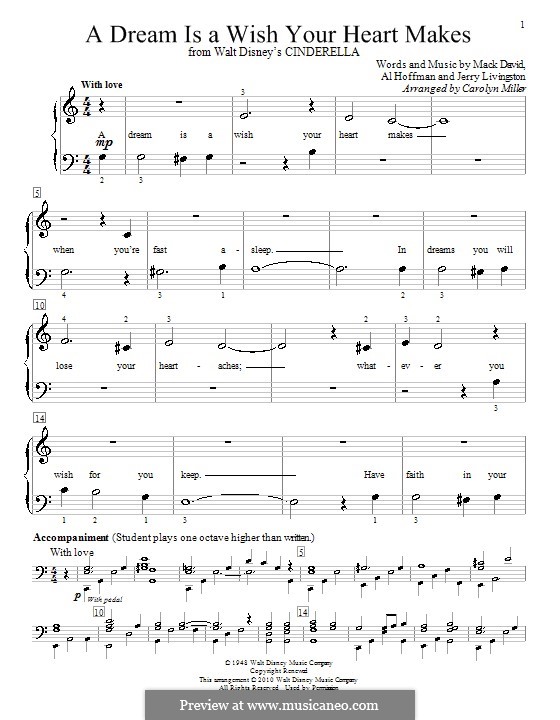 A Dream Is a Wish Your Heart Makes (from Disney's Cinderella): para piano (partituras de alta qualidade) by Al Hoffman, Jerry Livingston, Mack David