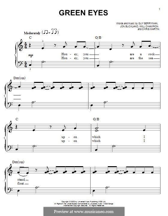 Green Eyes (Coldplay): Para Piano by Chris Martin, Guy Berryman, Jonny Buckland, Will Champion