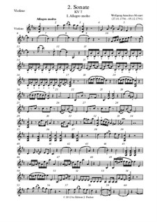 Sonata for Violin and Piano in D Major, K.7: parte Solo by Wolfgang Amadeus Mozart