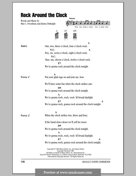 Rock Around the Clock (Bill Haley and His Comets): Letras e Acordes by Jimmy DeKnight, Max C. Freedman