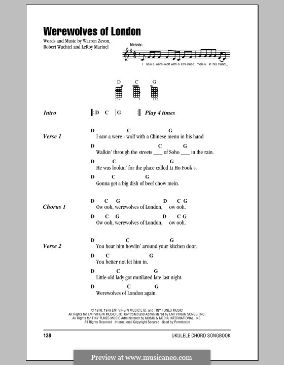 Werewolves of London: para ukulele by Leroy Marinel, Waddy Wachtel, Warren Zevon