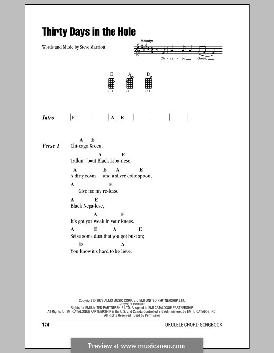 Thirty Days in the Hole (Humble Pie): para ukulele by Steve Marriott