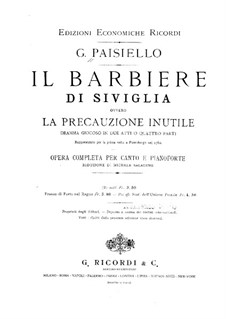 The Barber of Seville, R 1.64: Partitura Piano-vocal by Giovanni Paisiello