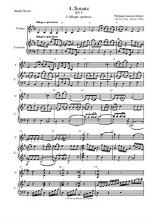 Sonata for Violin and Piano No.4 in G Major, K.9: partitura by Wolfgang Amadeus Mozart