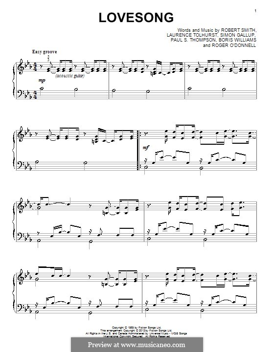 Lovesong (Adele): Para Piano by Boris Williams, Laurence Tolhurst, Porl Thompson, Robert Gary Smith, Roger O'Donnell, Simon Gallup