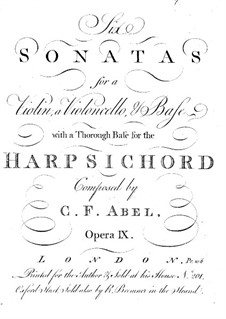 Six Sonatas for Violin, Cello and Harpsichord, Op.9: parte do violino by Carl Friedrich Abel