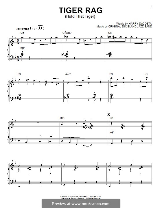 Tiger Rag (Hold That Tiger): Para Piano by Unknown