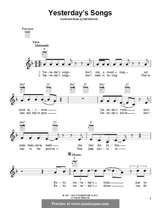 Yesterday's Songs: para ukulele by Neil Diamond