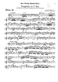 Sonatina for Two Flutes, Strings and Piano in C Major, H 460: flauta parte II by Carl Philipp Emanuel Bach