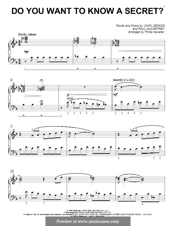 Do You Want to Know a Secret? (The Beatles): For piano (classical version) by John Lennon, Paul McCartney
