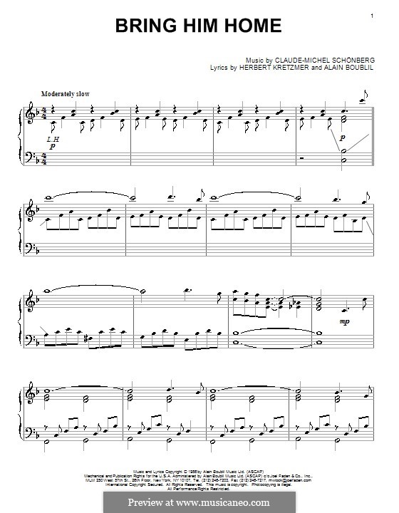 Bring Him Home: Para Piano by Claude-Michel Schönberg