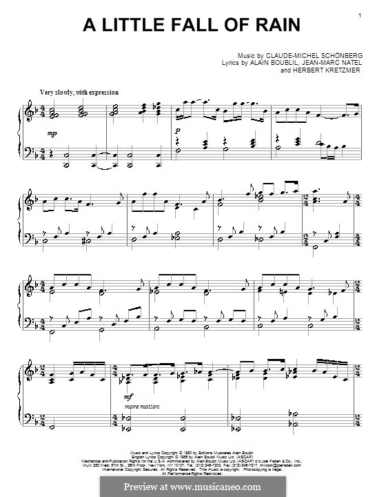 A Little Fall of Rain: Para Piano by Claude-Michel Schönberg