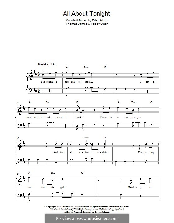 All About Tonight (Pixie Lott): Para Piano by Brian Kidd, Tebey Ottoh, Thomas James