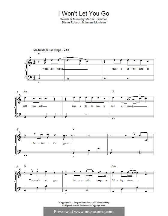 I Won't Let You Go: Para Piano by James Morrison, Martin Brammer, Steve Robson