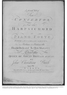 Six Concertos for Harpsichord (or Piano) and Strings, Op.7: violino parte II, W C55-60 by Johann Christian Bach