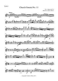 Church Sonata for Two Violins, Organ and Basso Continuo No.13 in G Major, K.274 (271d): para orquetra de cordas by Wolfgang Amadeus Mozart