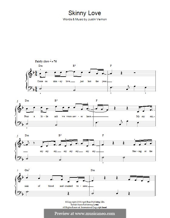 Skinny Love (Bon Iver): Para Piano by Justin Vernon