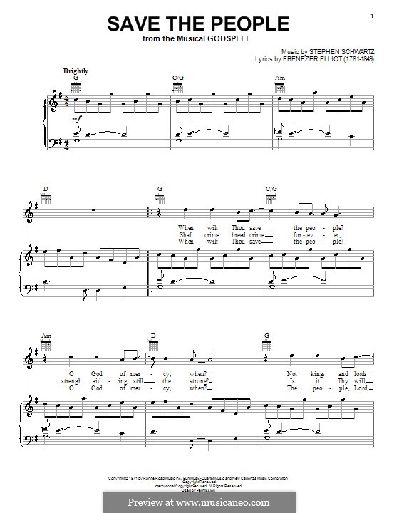 Save the People: Para vocais e piano (ou Guitarra) by Stephen Schwartz