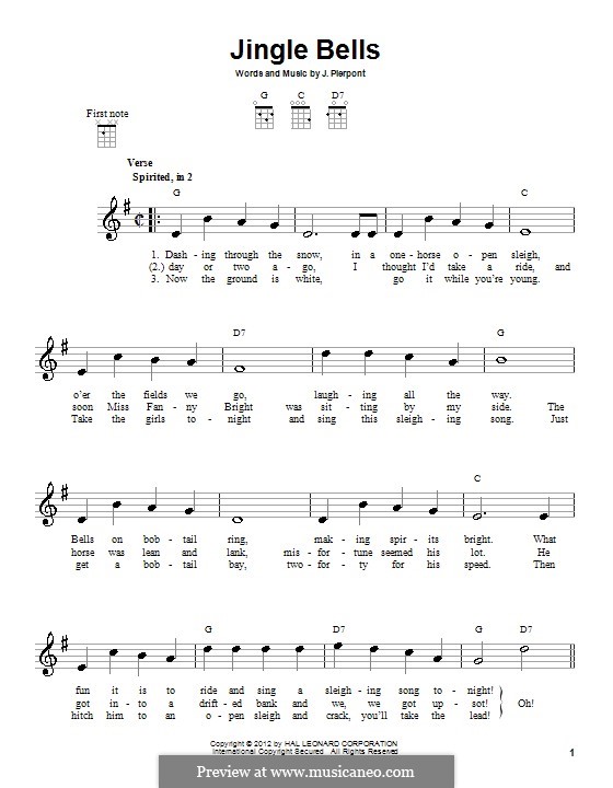 Solo instrument version: para ukulele by James Lord Pierpont