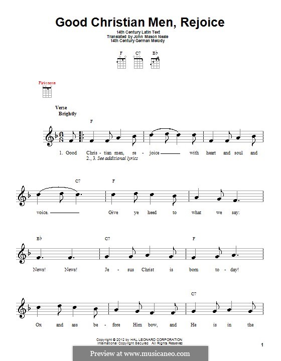 Good Christian Men, Rejoice: para ukulele by folklore