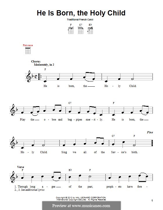 He is Born, the Holy Child (Il est ne, le divin enfant): para ukulele by folklore