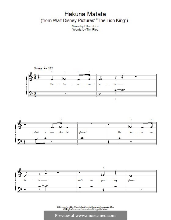 Hakuna Matata (from The Lion King): Para Piano by Elton John