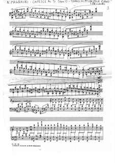 Twenty-Four Caprices, Op.1: Caprice No.5, for piano by Niccolò Paganini