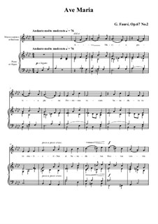 Ave Maria, Op.67: Partitura para piano com vocal by Gabriel Fauré