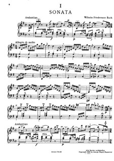 Sonata for Keyboard in G Major, BR A 14, F 7: para um único musico (Editado por H. Bulow) by Wilhelm Friedemann Bach