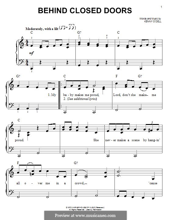Behind Closed Doors (Charlie Rich): Para Piano by Kenny O'Dell