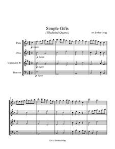 Simple Gifts: Para quarteto de sopro by Joseph Brackett