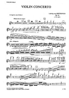 Concerto for Violin and Orchestra in D Major, Op.61: Version for violin and piano – violin solo part by Ludwig van Beethoven