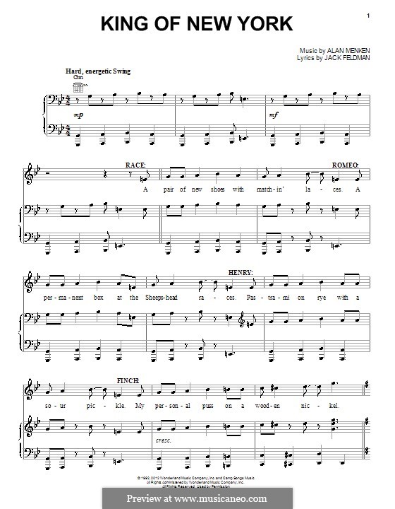 King of New York (from Newsies): Para vocais e piano (ou Guitarra) by Alan Menken